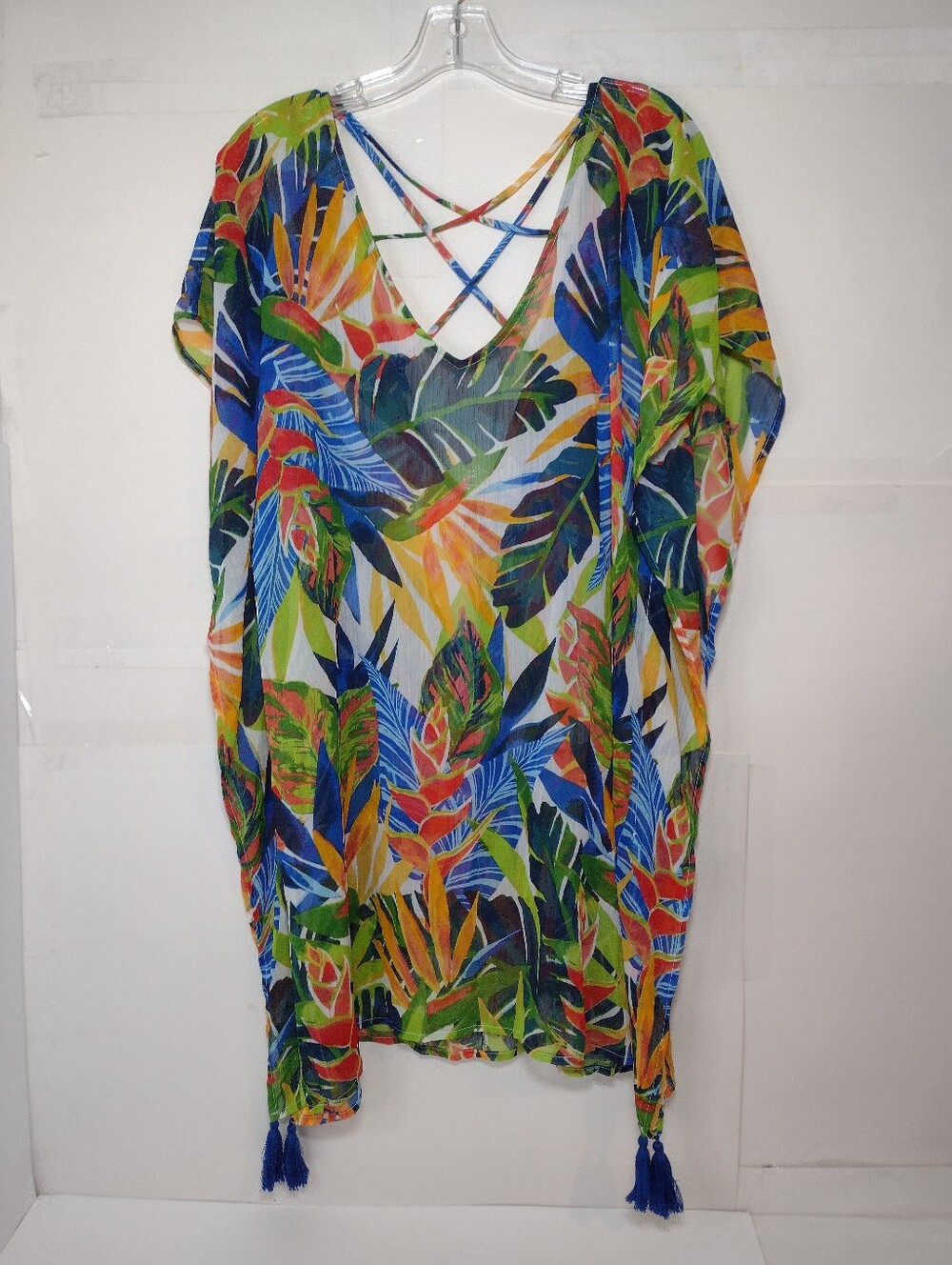 Kona Sol Women's Tropical Leaf Print Beach Cover-Up Kaftan in Multicolor